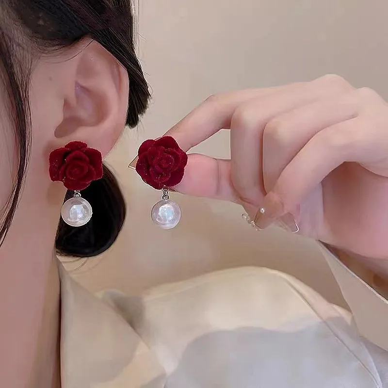 Elegante Französisch Rote Rose Lange Quaste Ohrringe für Frauen Temperament Blume Zirkon Baumeln Ohrring Braut Hochzeit Schmuck – Detail 10