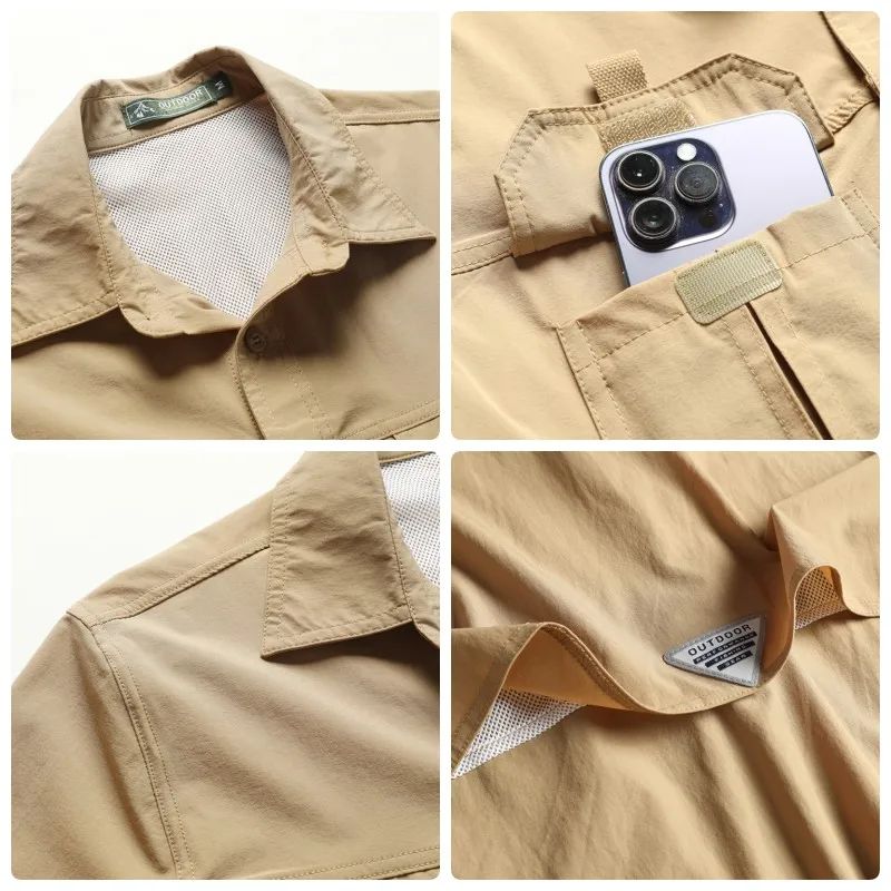 Summer Short Sleeve Shirt Men Tactical Polo Shirt Tops Outdoor Breathable Quick Dry Casual Camping Hiking Fishing Work Shirts 6