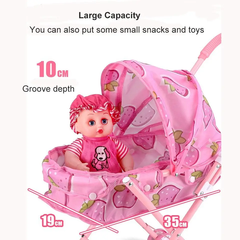Doll Accessories Fash N Kolor Baby Doll Stroller With Adjustable