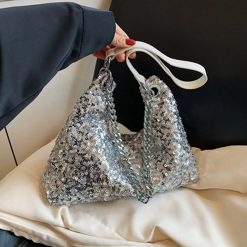 Chanel Dark Silver Sequin East/West Flap Bag - Yoogi's Closet