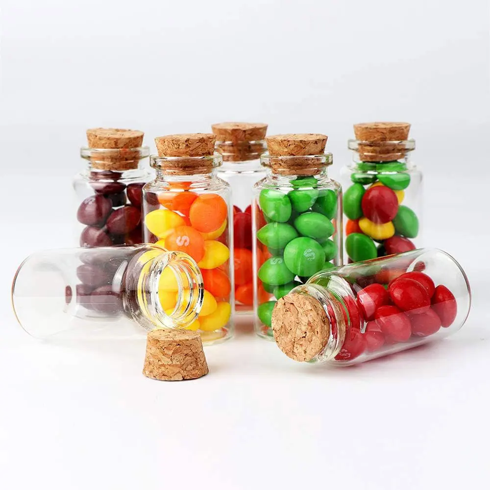 5Pcs 5/10/12/20ml Mini Clear Glass Drifting Bottles With Cork Stopper Small Jars For Christmas Wedding Birthday Party Decoration