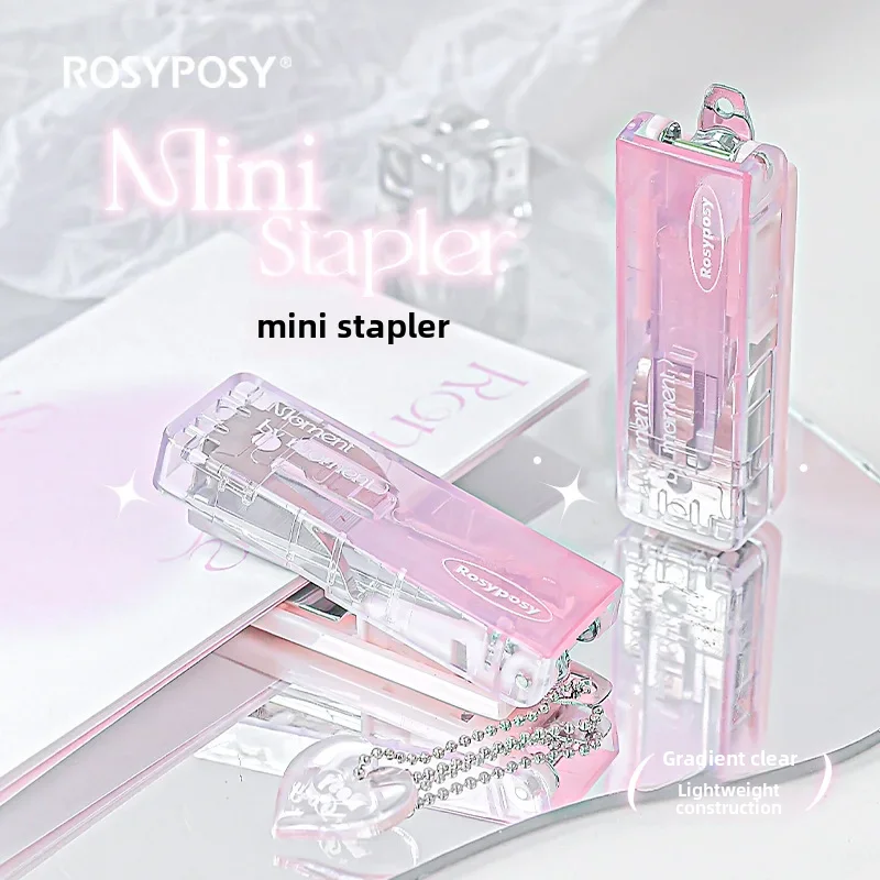 Mini Stapler 1 Rosyposy High Aesthetic Clear Gradient Ice Transparent Foldable Portable for Books Documents mini stapler set