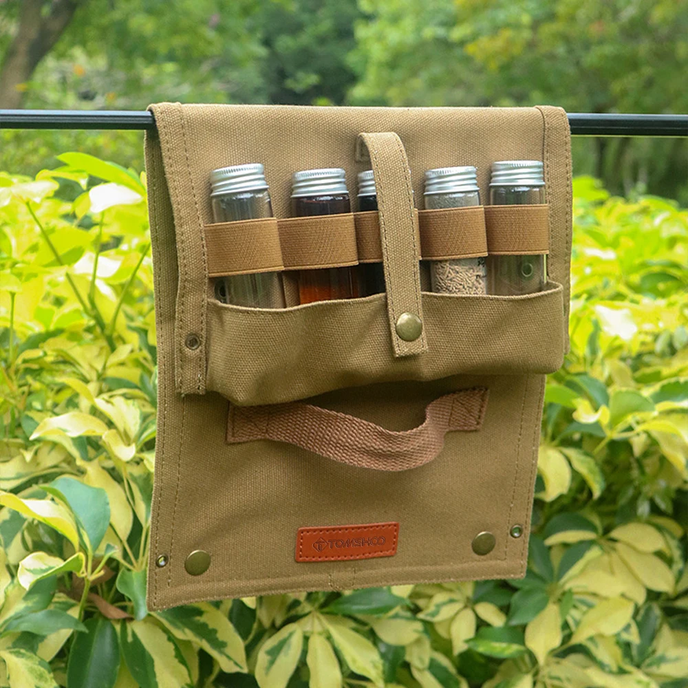 Tomshoo Durable BBQ Spice Storage Bag 10 Bottles Outdoor Camping Portable Picnic Barbecue Seasoning Spice Bottle Storage Bag
