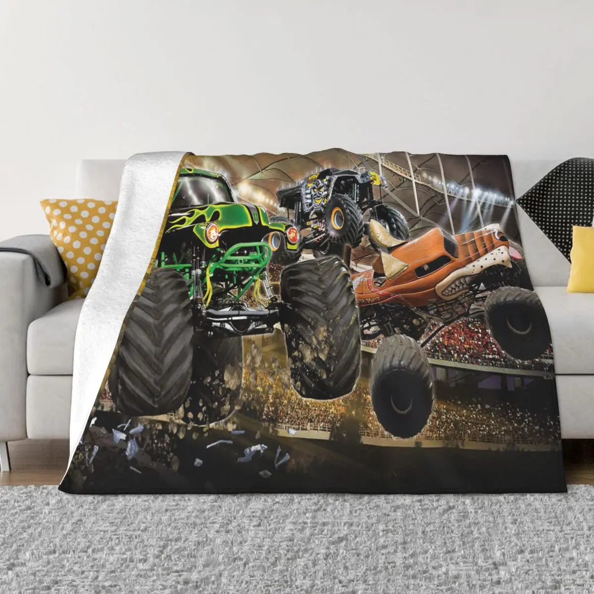 Monster Jam Coperta In Pile Stampato Cartoon Monster Truck Coperta Traspirante Ultra-Morbida Per Divano Camera Da Letto Tappeto Pezzo