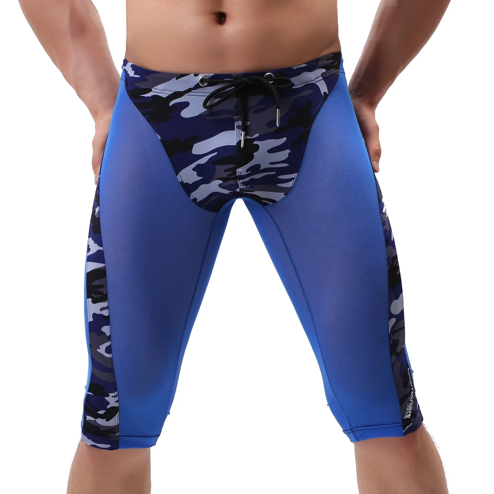 Men Sexy Camouflage Printed Boxers Long Leg Boxer Shorts Underwear Sexy Transparent Men's Short Pants Homme Homewear Underpants