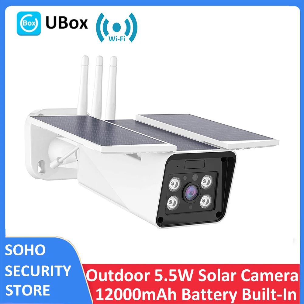 

UBOX 1080P 12000 мАч Перезаряжаемая батарея WiFi Безопасность IP66 6 Вт Регулируемый угол Солнечная уличная камера Режим AP Цвет ночного видения