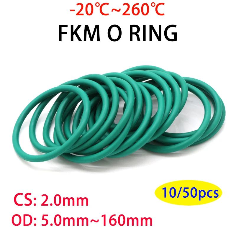 10/50Pcs zielony FKM O Ring CS 2mm OD 5 ~ 160mm izolacja uszczelka olejoodporny kauczuk fluorowy odporna na wysoką temperaturę