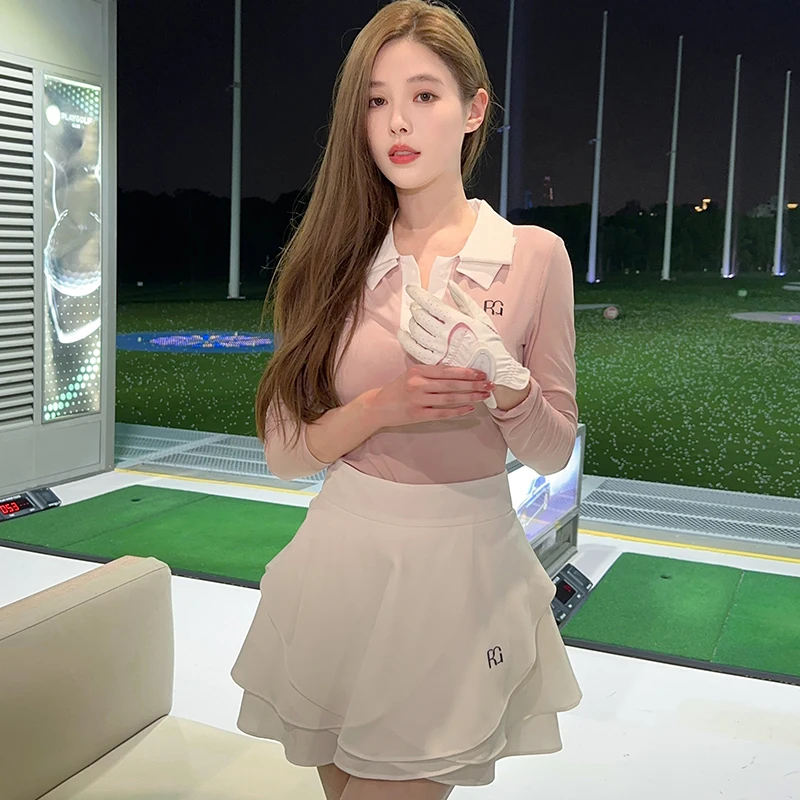 New Breathable Sunscreen Golf Polo Shirt Long Sleeve Top Women's Short Skirt Summer Autumn Female Wave Pleated Skort