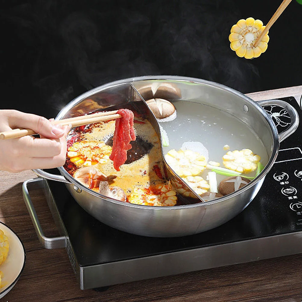 

Chaffing Dishes Stainless Steel Mandarin Pot Two-flavor Hot Pan with Divider Household Divided Cooker Hotpot
