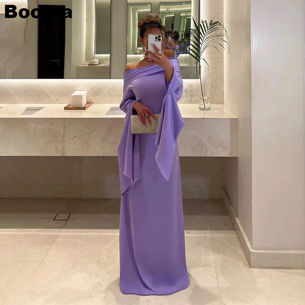 

Booma Lavender Elegant Evening Dresses Boat Neck Draped Sleeves Long Formal Party Gowns Saudi Arabic Women's Prom Dresses Dubai