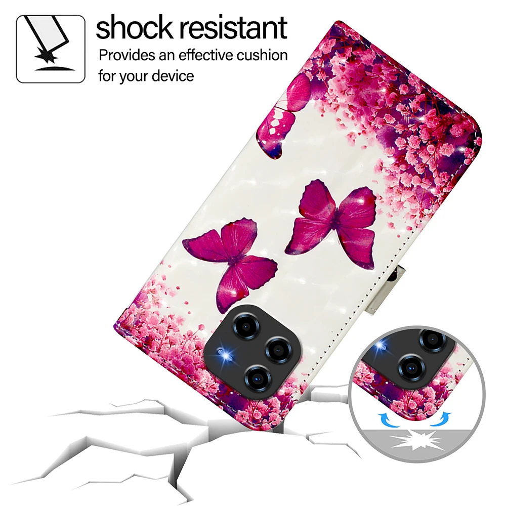 Chic Printed Patterns Wallet Case with Card Holder & Strap - Shockproof Leather Phone Cover