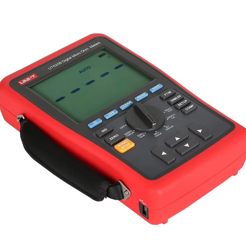 UNI-T UT620B 디지털 마이크로 옴 미터 1μΩ 해상도 4선식 DC 저저항 테스터 USB 데이터 홀드 LCD 백라이트 충전식