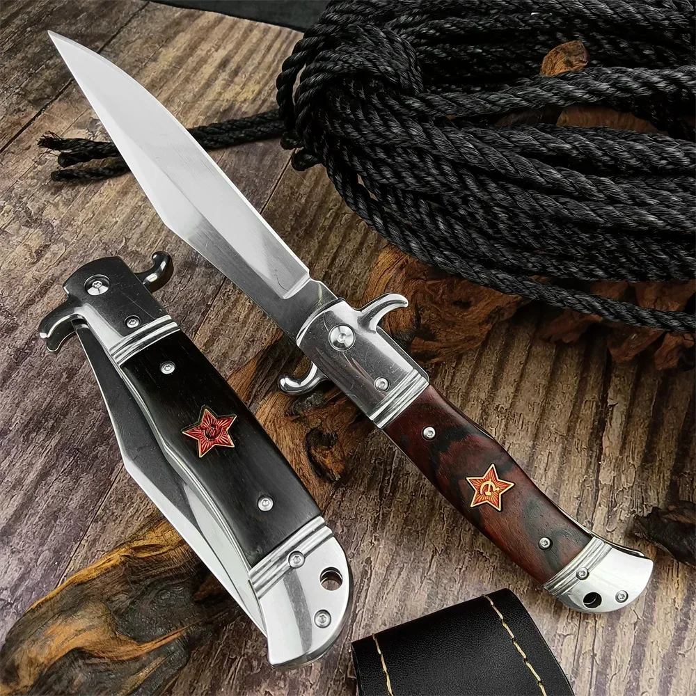 Description Picture 3 of itemNew Russian Finka NKVD KGB Assist Folding Knife Outdoor Survival Tool 440C Blade Wood Handle Tacitcal Hunting Knives Military