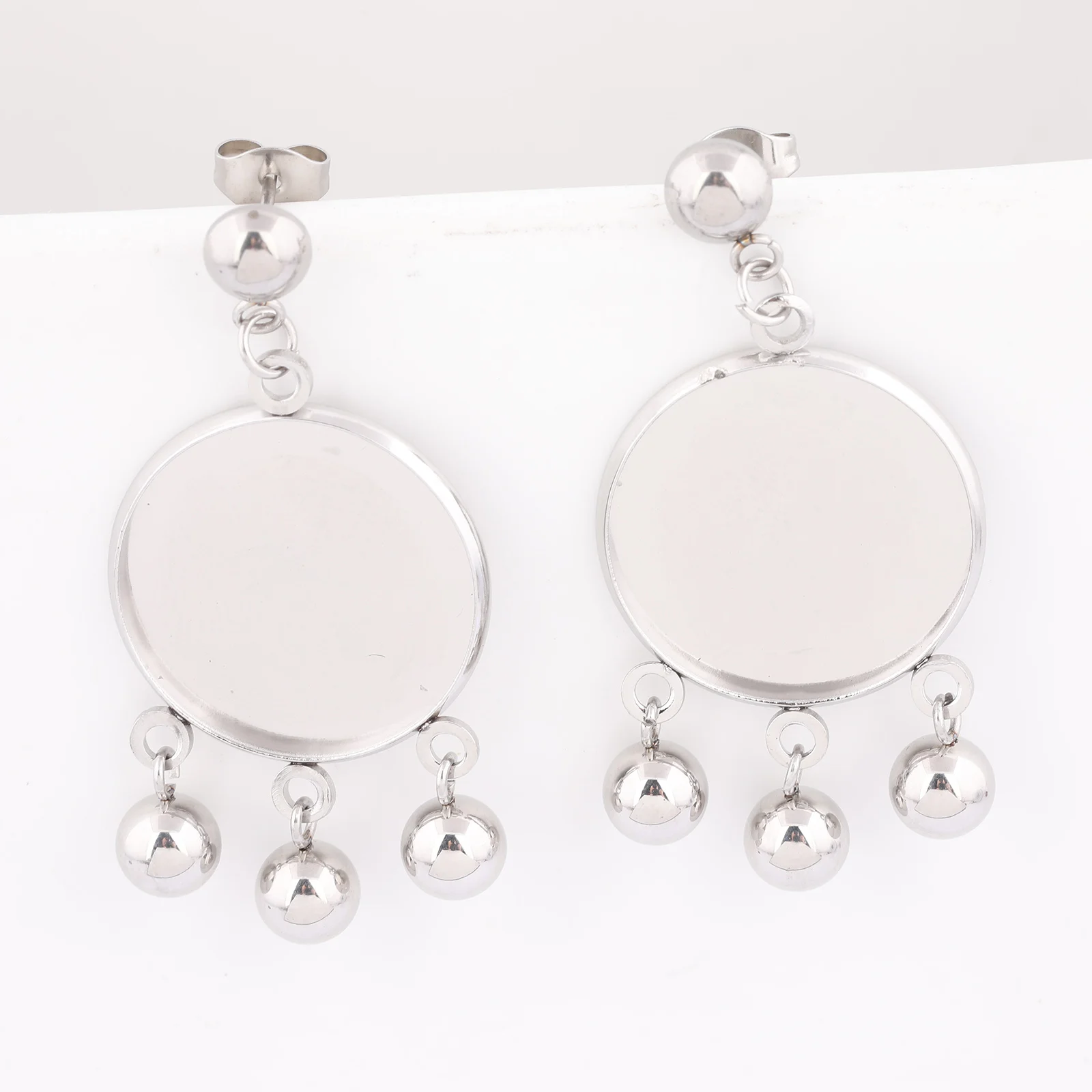 Jewelry Findings 6pcs Stainless Steel 20mm Cabochon Earring Base Setting Blanks With Ball Charms Diy Post Ear Studs Findings For Jewelry Making