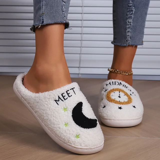 Meet Me Midnight Chaussons en peluche doux pour les femmes-Chaud et  confortable à enfiler Pantoufles intérieures floues - AliExpress