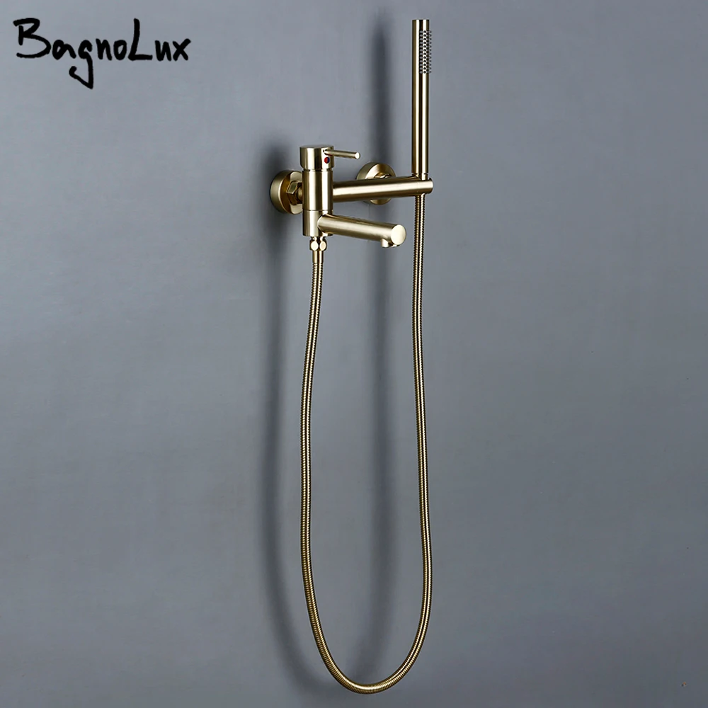 BagnoLux-싱글 홀더 듀얼 컨트롤 벽걸이 브러시드 골드 블랙 황동 냉온수 욕실 욕조 수도꼭지, 욕조 샤워 세트