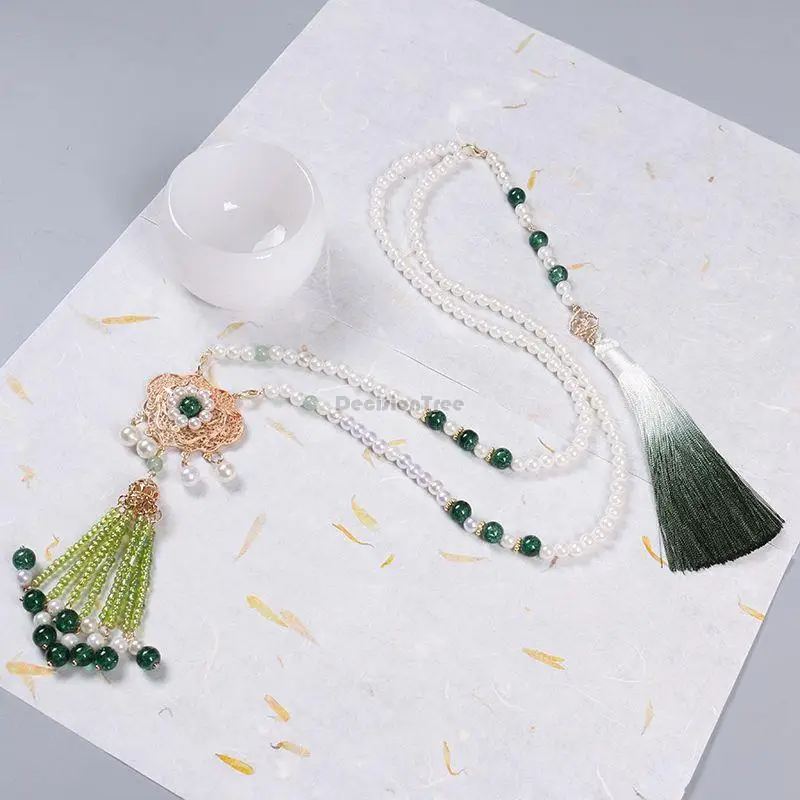 

2023 chinese tassel long necklace ancient style ming dynasty hanfu accessories chinese style cheongsam accessories s579