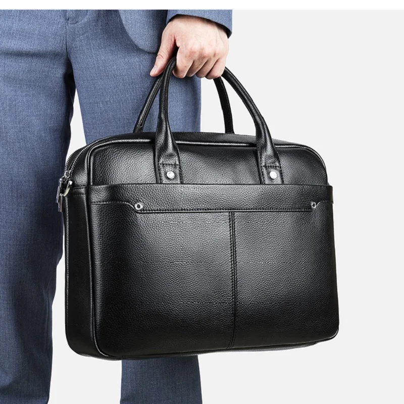 

Handmade Men's Shoulder Bag Leather 15 Inch Horizontal Cowhide Laptop Computer Bag Business Leather Premium Briefcase Men