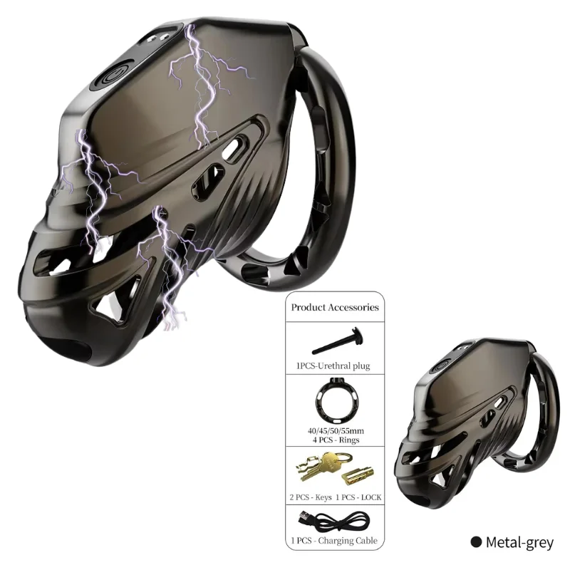 Remote Control Electric Shock Male Penis Chastity Cage E-stim Intensities Cock Cage with 4 Active Rings Adult Sex Toys for Men