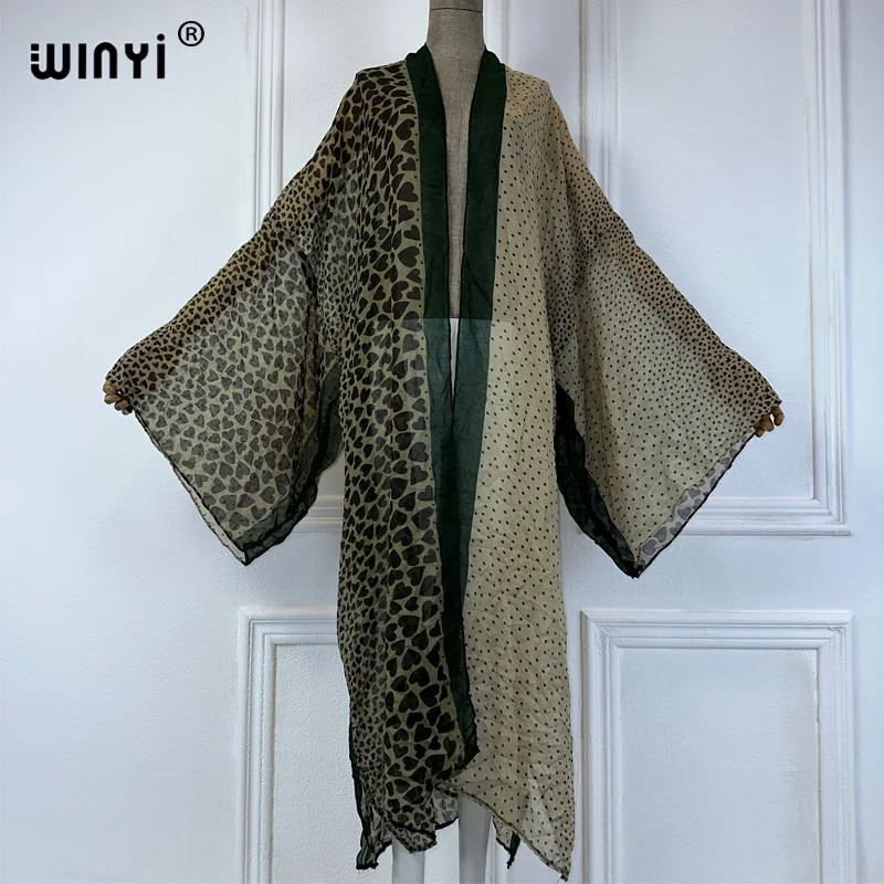 WINYI 아프리카 추상화 프린트 해변 커버 업, 기모노 의상, 맥시 원피스 가디건, 여성 비치웨어, 2024 아바야, 두바이, 럭셔리, 여름