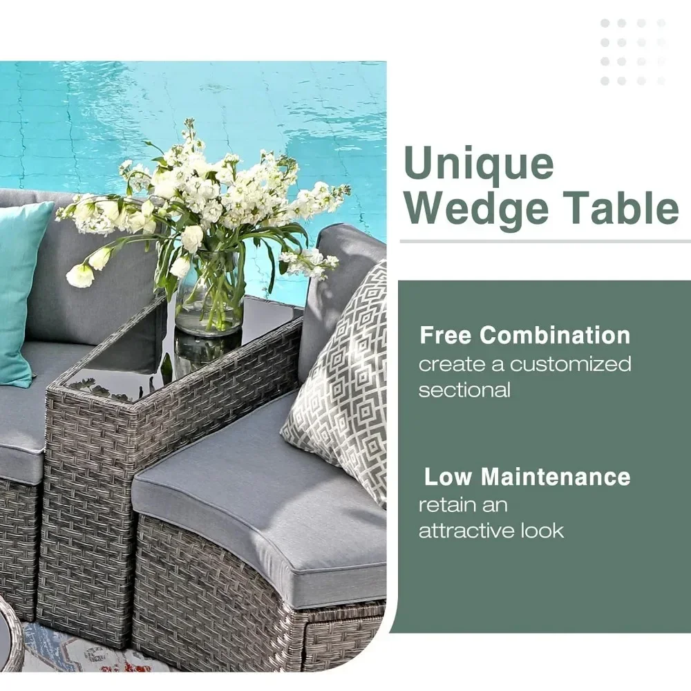 Outdoor Patio Furniture 11-Piece Half-Moon Sectional Round Set Curved Sofa with Coffee Table Suitable for outdoor courtyard use 5