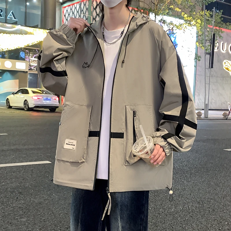 Jacket men's spring and autumn new hooded loose workwear tide brand mountain outdoor waterproof WY splicing couple