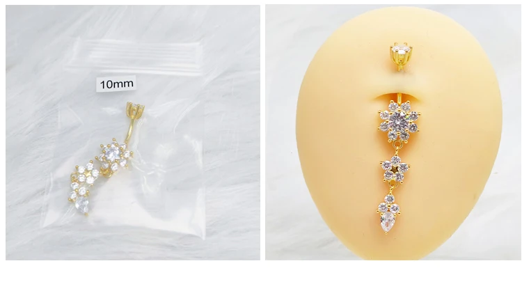 925 Sterling Silber 14g Bauchnabel ringe für Frauen cz Piercing Nabel Ring Lang hantel Körpers chmuck – Detail 5