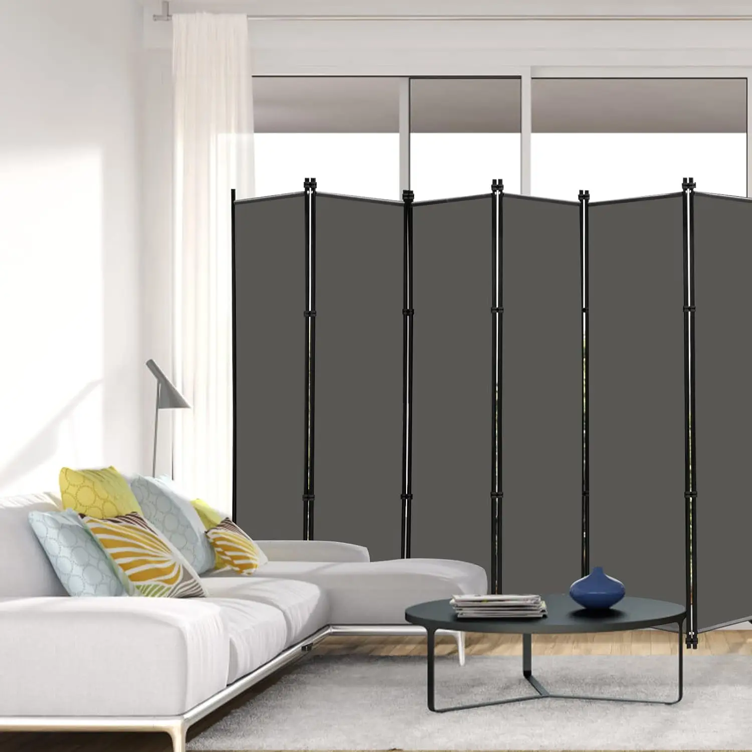 

6 Panel Folding Privacy Screen 9ft Wide, 6ft Tall Partition Room Divider Portable Office Walls Dividers Room Separator,