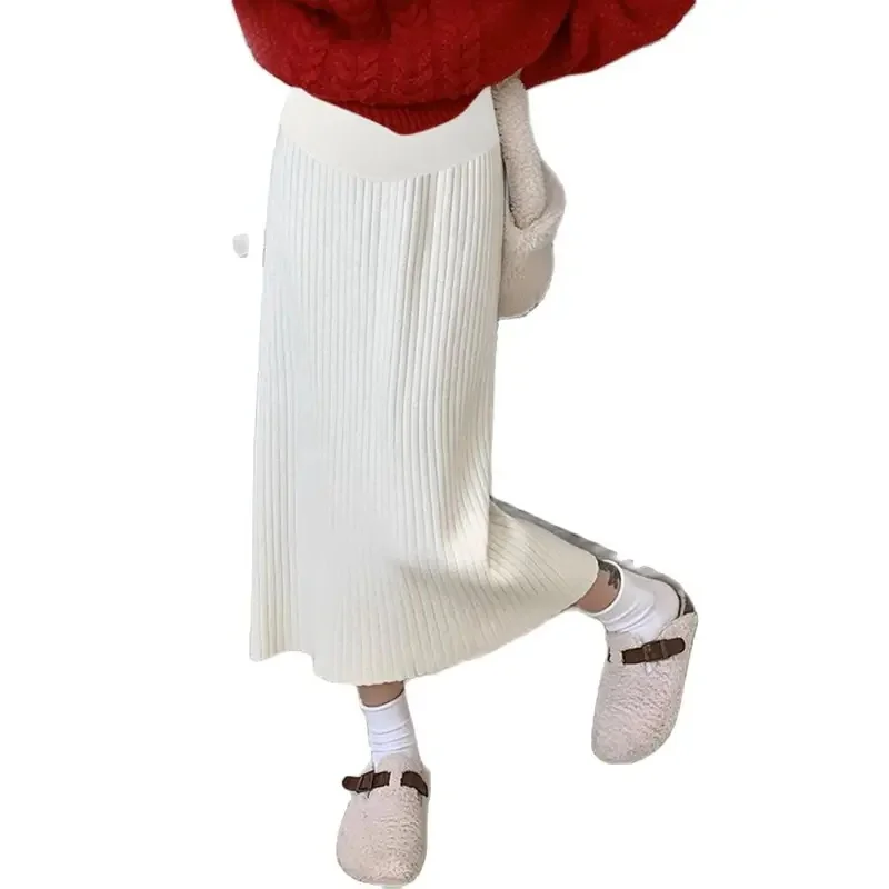 New Pregnant Women's Skirts Solid Color Casual Knitted One Step Skirt Adjustable Waist Maternity Empired Skirt