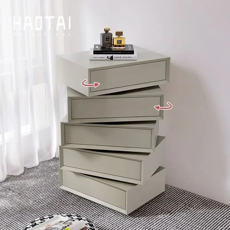 Italian Minimalist Rotating Bedside Table Designer Light Luxury Modern Creative Bedroom Living Room Storage Cabinet