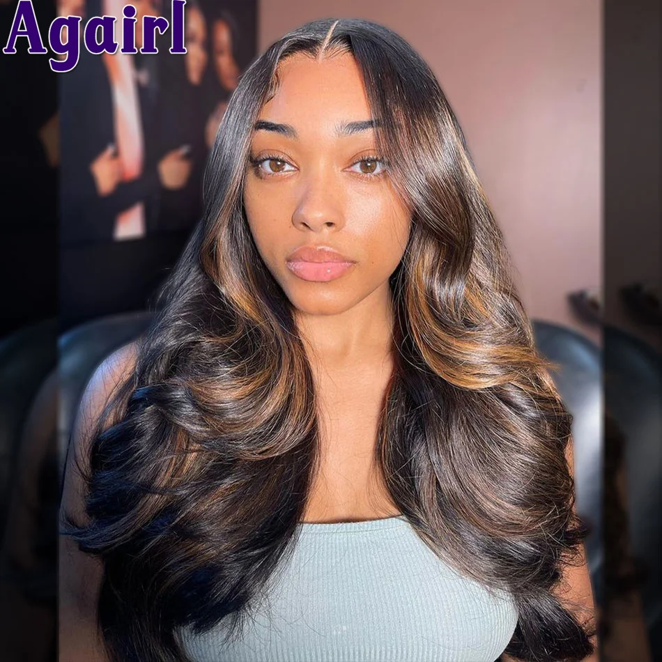 

1B/30 Highlights Brown 13X4 Glueless Wavy Human Hair Wigs PrePlucked Malaysian Virgin 13x6 Body Wave Lace Frontal Wigs for Women