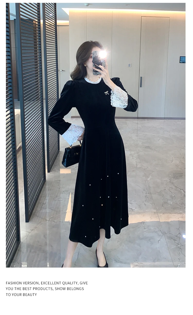 Woman Spring Summer New Elegant Velvet Mini A-line Dresses Long Sleeve Party Fashion One Piece Robe
