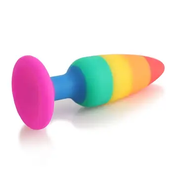 Rainbow Silicone Anal Plug 3 Size Multicolor Butt Plug Wearable Dildo for Anal with Strong Suction Cup Sex Toys for Couples Gay 2