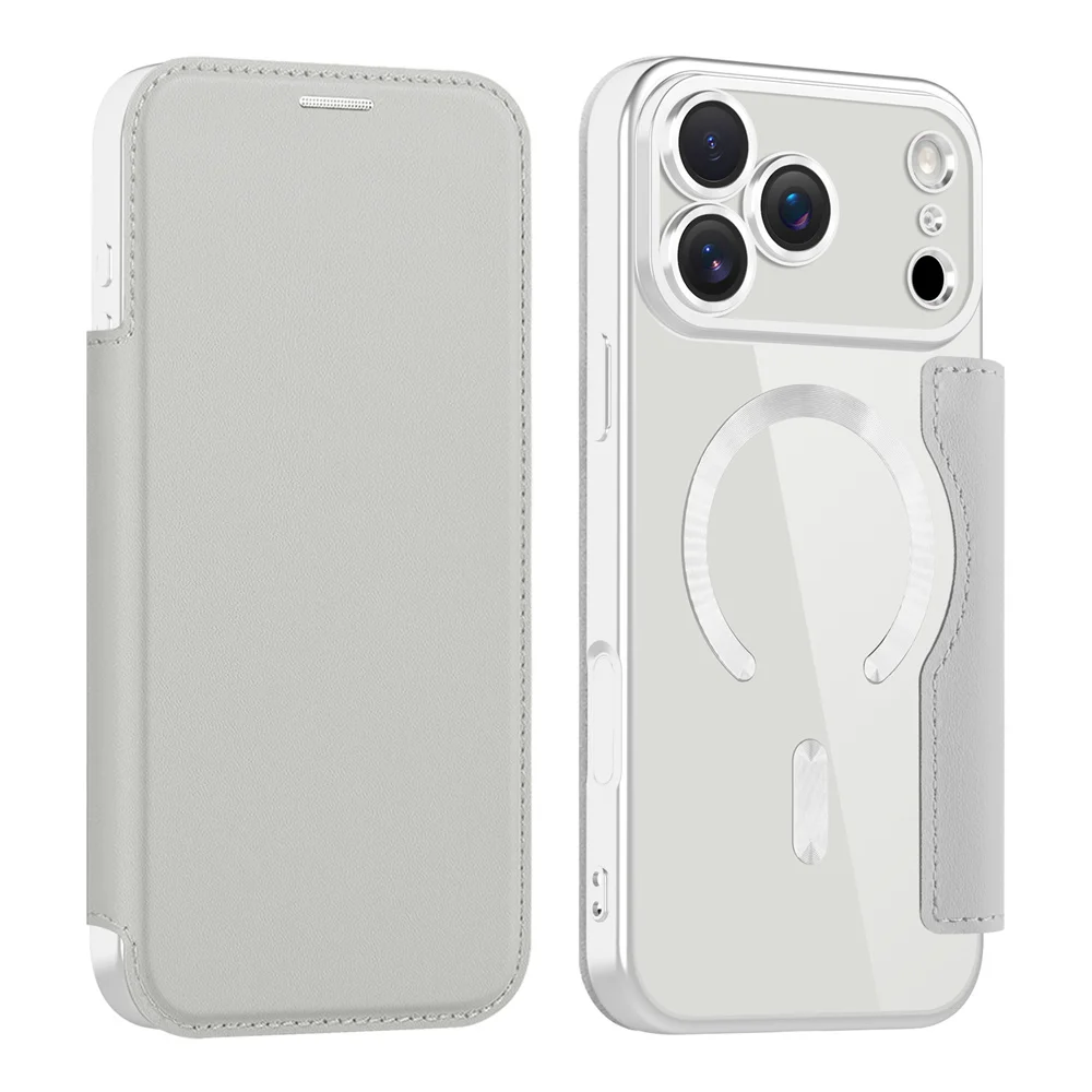 Luxury Transparent Flip Leather Magnetic Wallet Phone Case with Card Slot