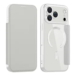Luxury Transparent Flip Leather Magnetic Wallet Phone Case with Card Slot for iPhone 12 Pro Max (Gray)