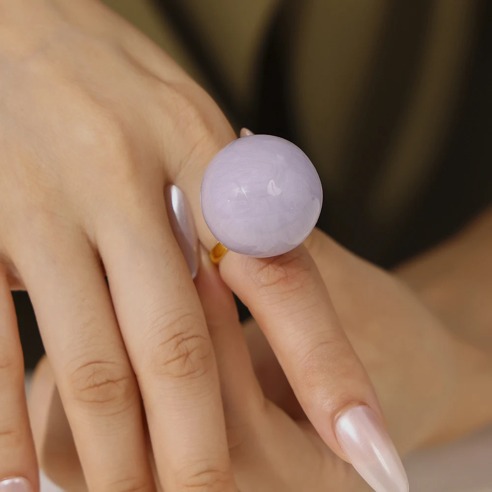 Übertreiben Big Ball Designer Edelstahl Ringe Für Frauen Vergoldet Lila Ring Mode Charme Schmuck Geschenk Großhandel