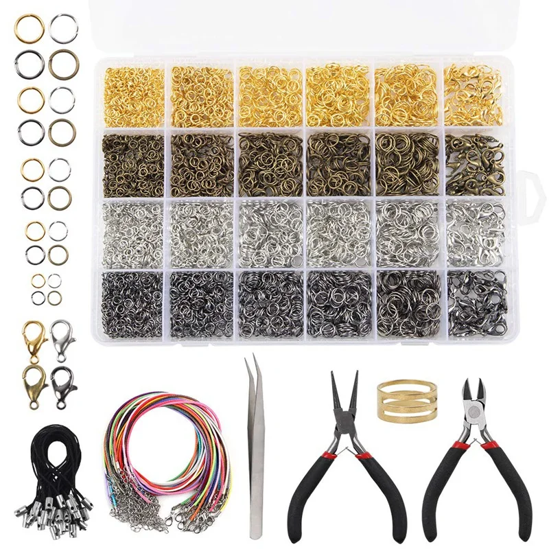 

4294Pcs Jewelry Findings Kit With Open Jump Rings, Lobster Clasp, Black Lasso Strap, Colorful Waxed Necklace Cord, Jewelry Plier