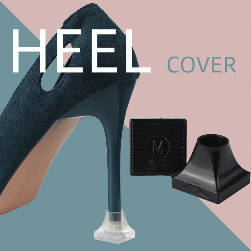 

1 Pair Woman High Heels Shoe Covers Square TPU/PVC Material Soft Damping Heel Protector Silencer Non-slip Heel Protector