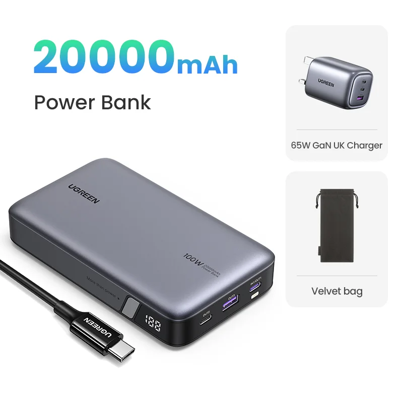 thumbnail image 1 of Banco de energía portátil UGREEN de 140 W, 25000 mAh, PD, carga rápida, para computadora portátil, Notebook, Xiaomi 13, batería externa de carga rápida, 1 of 5