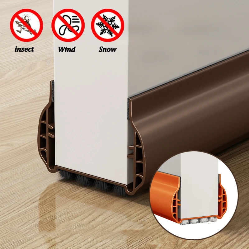 Door Bottom Sealing Strip with Wool-belt Wind-proof Dustproof Under Door Draft Stopper Self Adhesive Soundproof Seam Stripping
