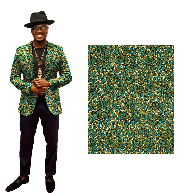 Ankara African Polyester Prints Green Flower Batik Patchwork Fabric Real Cloth Wax High Quality Africa Sewing Material 6yards