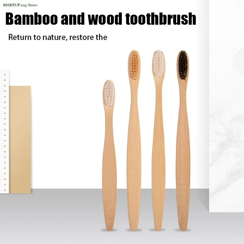 

10Pcs Eco Friendly Bamboo Toothbrush Soft Bristles Biodegradable Plastic-Free Oral Care Adults Toothbrush Bamboo Handle Brush
