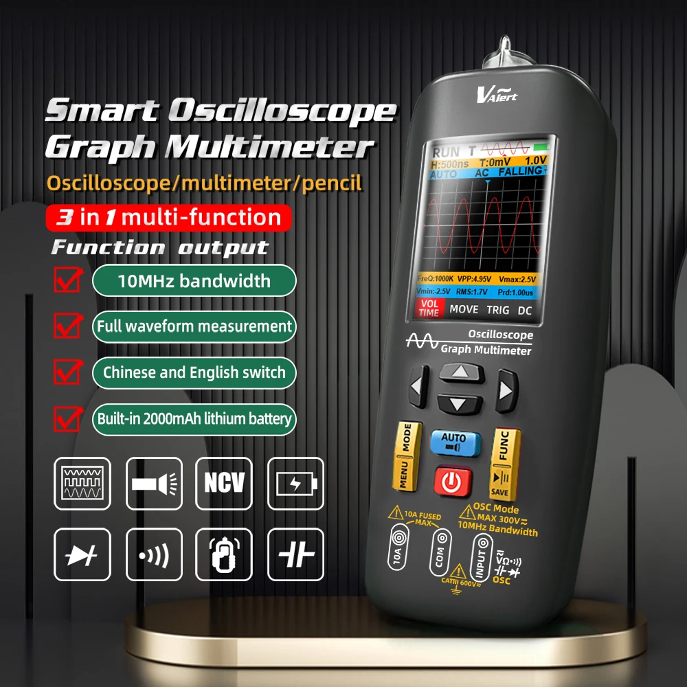 BSIDE New Graph Multimeter Handheld Oscilloscope Professional Digital Multiteter DC AC Current Capacitance Ohm Diode Hz Tester