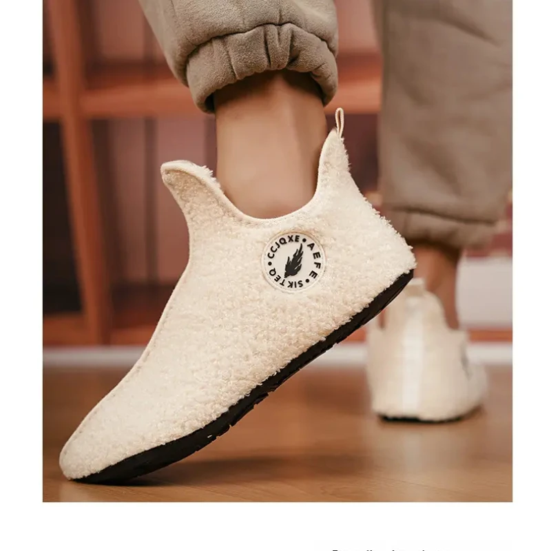 

New Men Slippers Winter Warm Plush Fur Antiskid Cloud Outdoor Breathable Thick Flat Sole Soft Couples Home