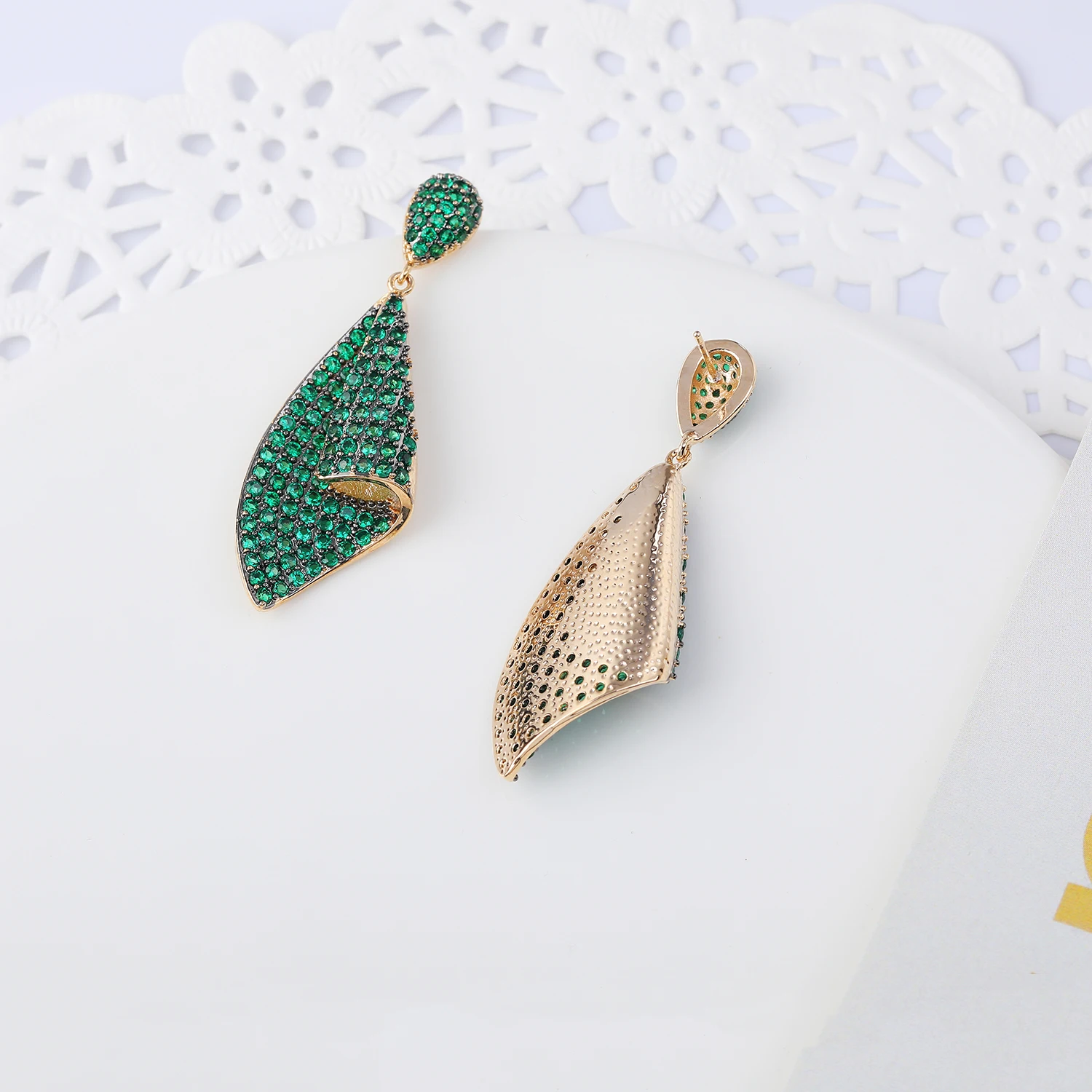 Cubic Zircon CZ Leaf Earrings for Wedding, Crystals Dangle Earring for Bridesmaid, Women Girl Birthday Party Jewelry CE10996