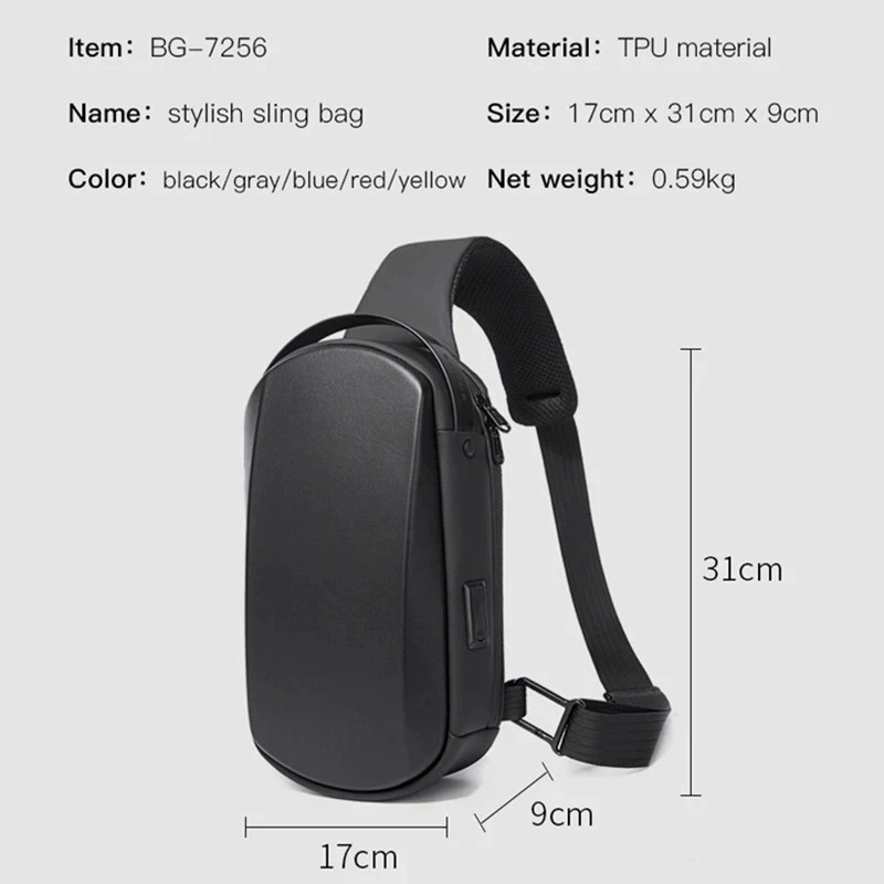 Waterproof Chest Bag Messenger Crossbody Bag with USB Charging for Men