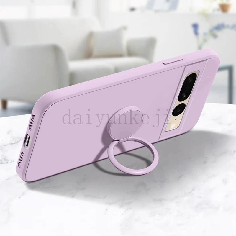 Enhanced Liquid Silicone Phone Case with Ring Holder and Screen Protector - Soft, Durable Cover