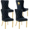Velvet Upholstered Dining Chairs Set of 4, Modern Button Tufted Chairs with Lion Head Pull Ring and Stainless Steel Legs, Chairs 1