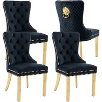 Velvet Upholstered Dining Chairs Set of 4, Modern Button Tufted Chairs with Lion Head Pull Ring and Stainless Steel Legs, Chairs 1