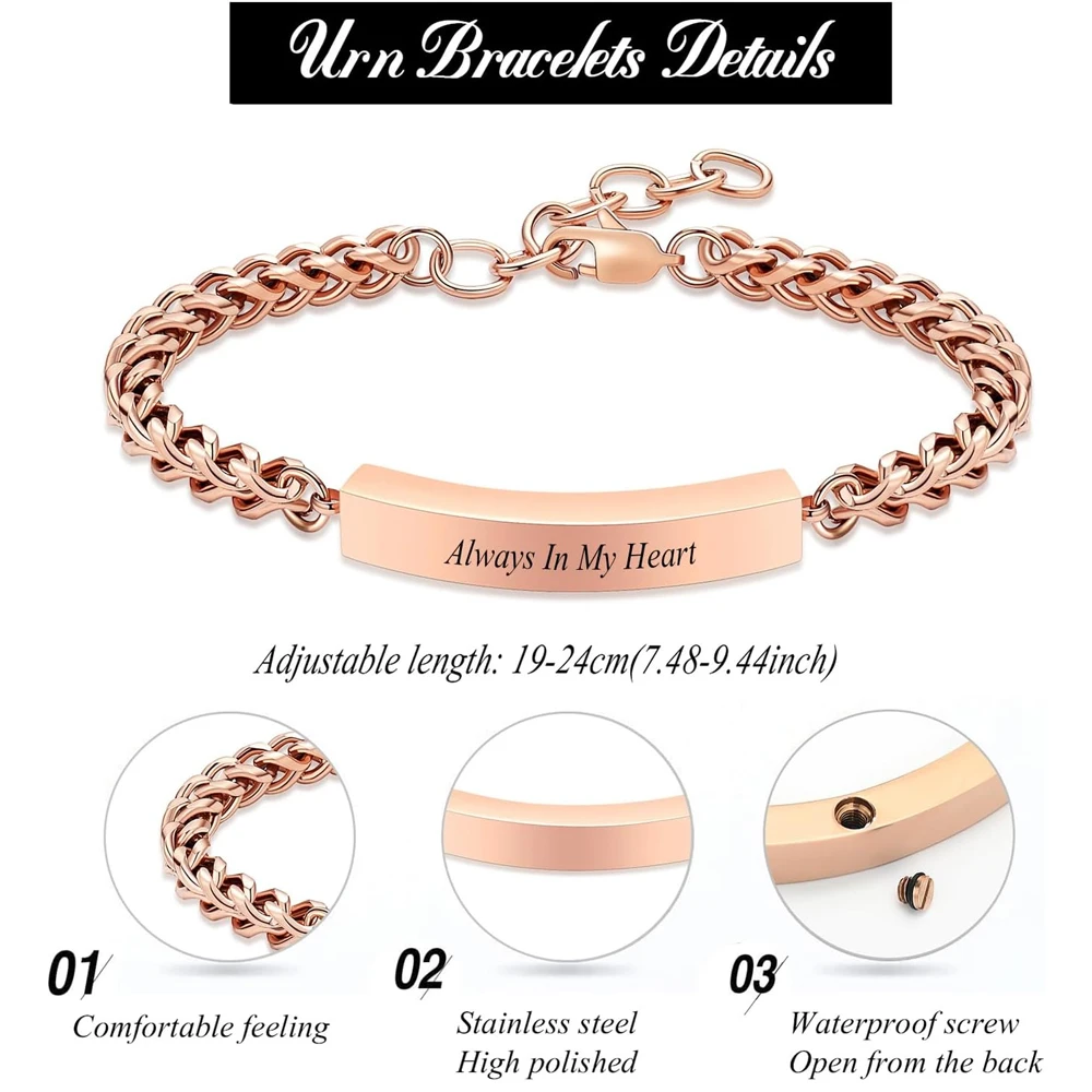 Customize chain Urn Bracelet Memorial Keepsake With Strip Stainless Steel Urns For Ashes Always In My Heart Cremation Jewelry